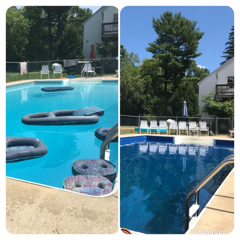 Before and after of an above-ground pool opening